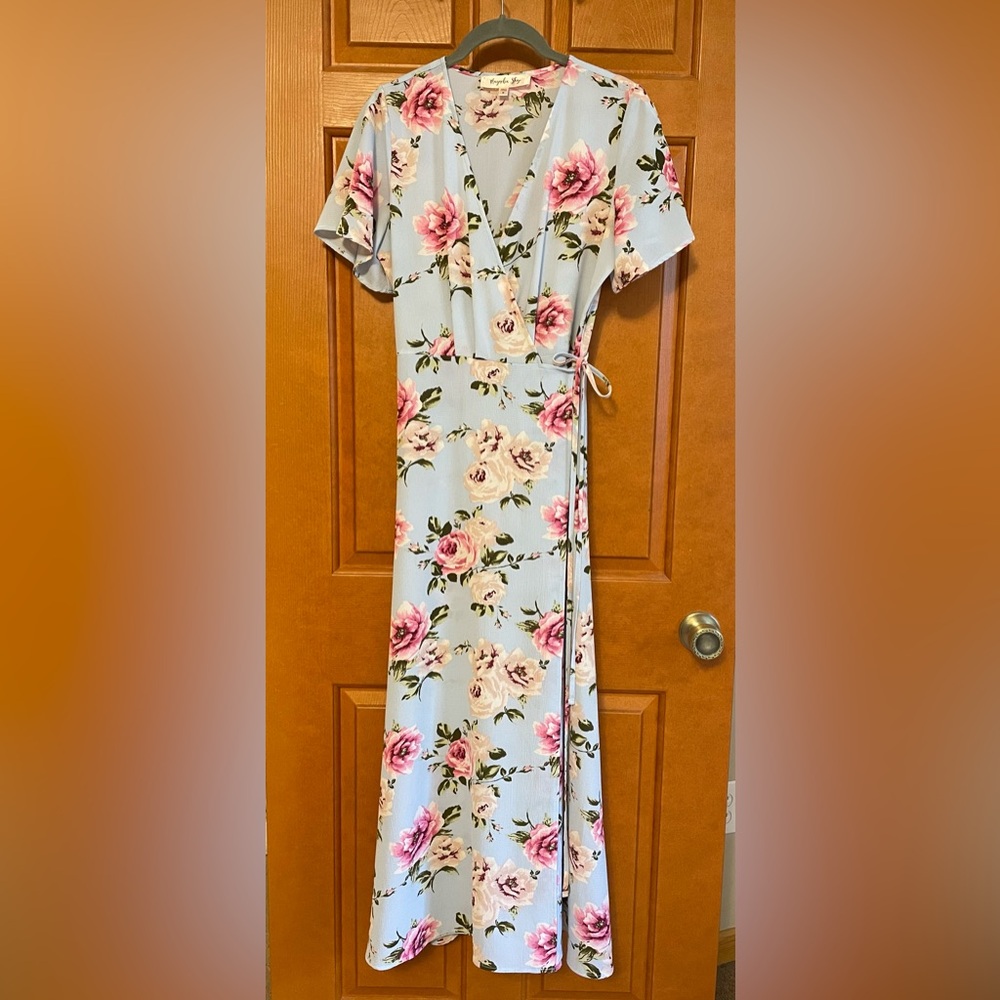Magnolia Skye Blue Floral Wrap Dress